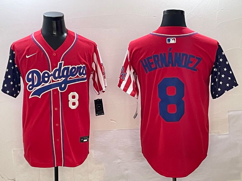 Men Los Angeles Dodgers #8 Hernandez Red a generation of national flags Joint name 2025 Nike MLB Jersey style 3->los angeles dodgers->MLB Jersey